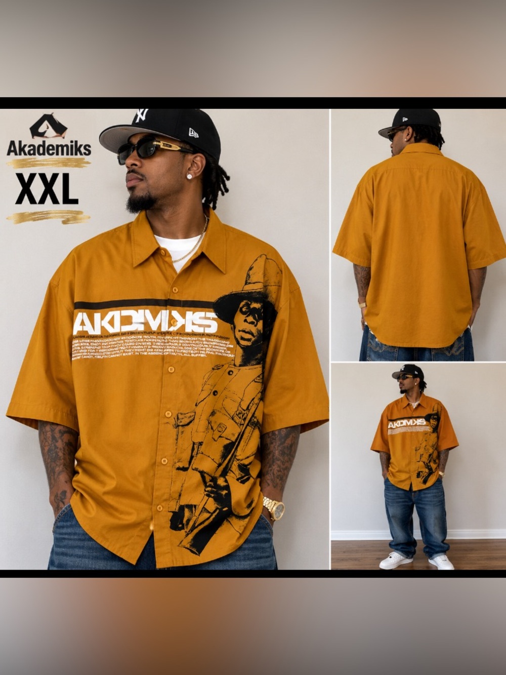 Akademiks Y2K Graphic Button-Up short sleeve shirt Men’s XXL Streetwear, vintage